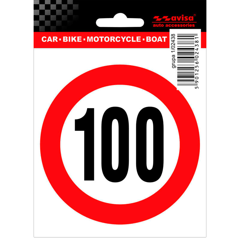 Avisa, AutoTattoo Aufkleber Speed Limit 100km - 9,5x10cm, Vinyl, Rot, Weiss, Schwarz