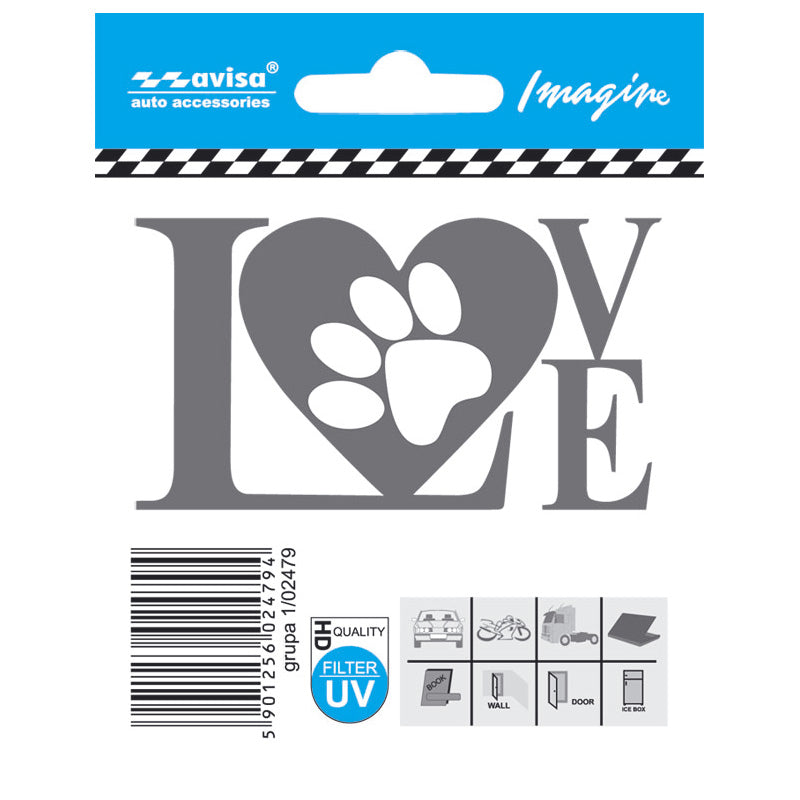 Avisa, AutoTattoo Aufkleber LOVE paw - 7,7x4,4cm, Vinyl, Grau