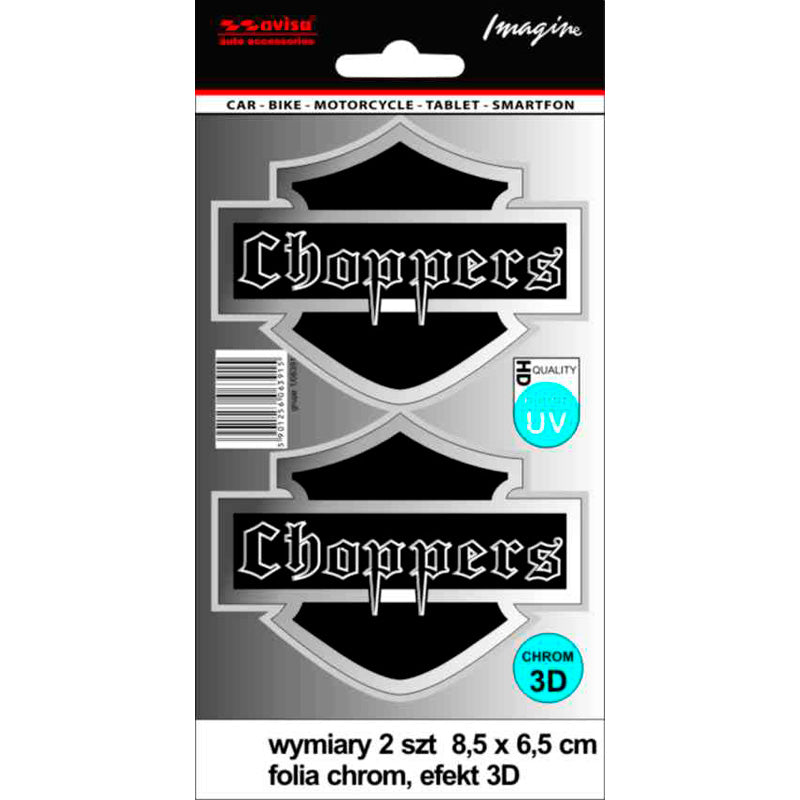 Avisa, AutoTattoo Aufkleber Choppers 3D Chrome - 8,5 x 6,5cm, Vinyl, Grau, Weiss, Schwarz