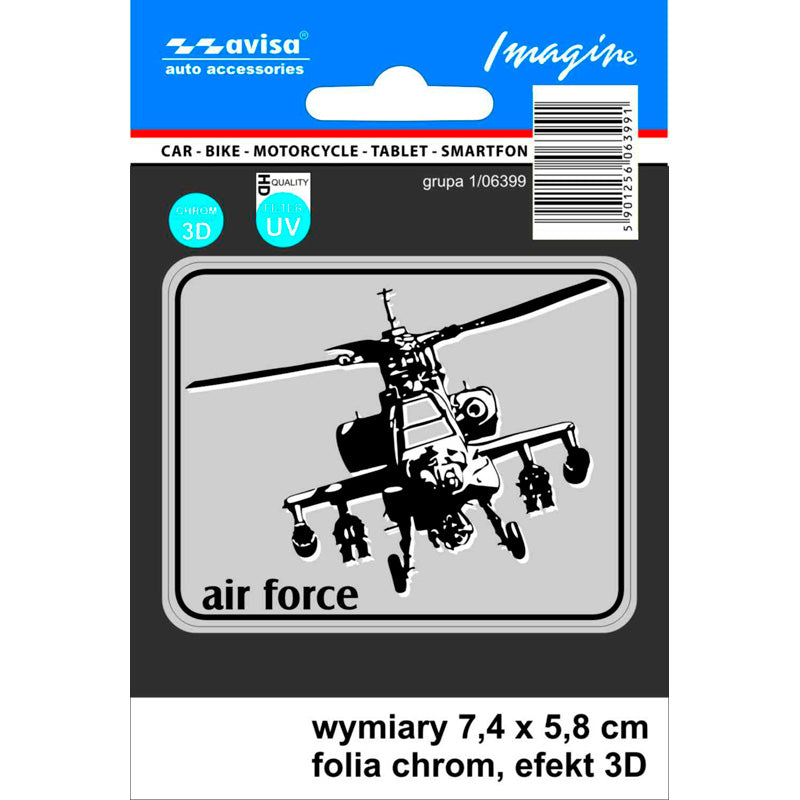 Avisa, AutoTattoo Aufkleber Helicopter 3D Chrome - 7,4 x 5,8 cm, Vinyl, Grau, Weiss, Schwarz