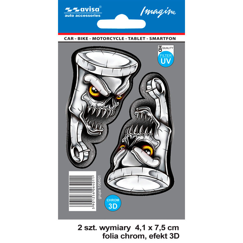 Avisa, AutoTattoo Aufkleber Angry Valves 3D Chrome - 4,1 x 7,5 cm, Vinyl, Grau, Weiss, Schwarz