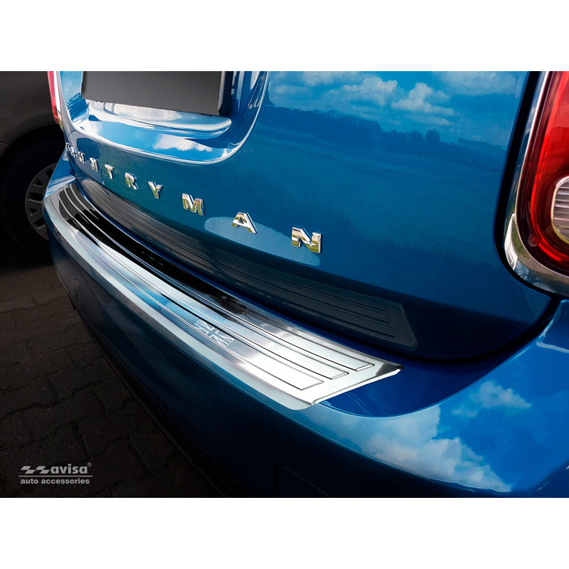 Avisa, Edelstahl Heckstoßstangenschutz passend für Mini Countryman F60 2016-2020 flag/lines, Silber