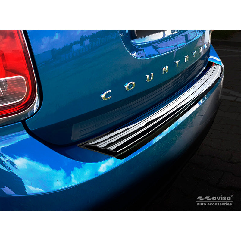 Avisa, Spiegelschwarz Edelstahl Heckstoßstangenschutz passend für Mini Countryman F60 2016-2020 flag/lines, Chrom, Schwarz