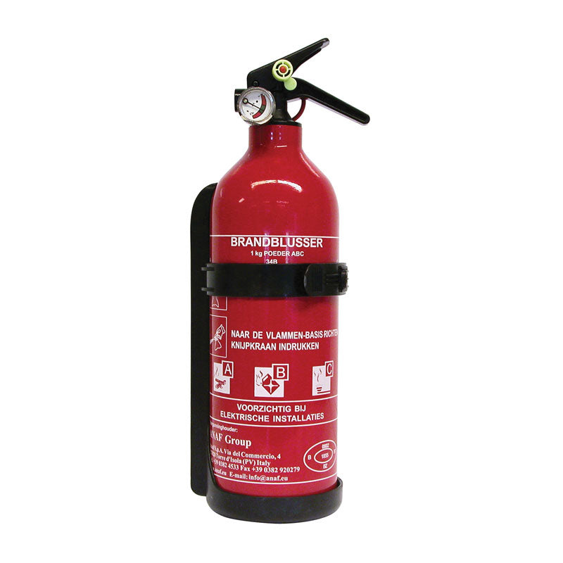 ANAF, Feuerlöscher ABC 1kg mit Manometer, Kunststoff, Stahl, Rot, Schwarz