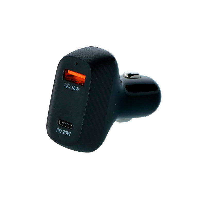 Carpoint, Doppeltes Schnelllade-Autoladegerät 12/24V 20W USB-C + 18W USB 3.0, Kunststoff, Carbon, Schwarz