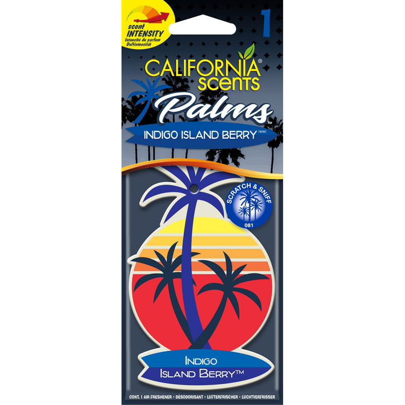 California Scents, Palm Tree Lufterfrischer - Indigo Island Berry - 1 Stück, Blau