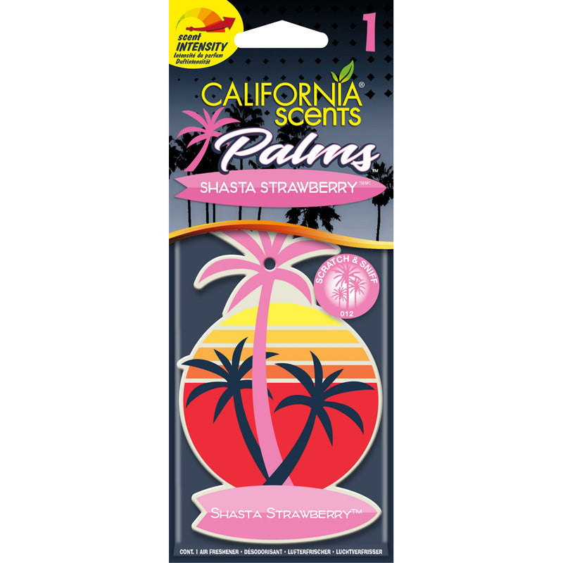 California Scents, Palm Tree Lufterfrischer - Shasta Strawberry - 1 Stück, Rosa