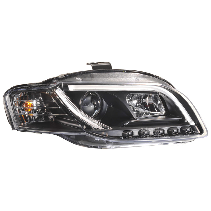 AutoStyle, Satz Scheinwerfer inkl. TFL Light-Bar passend für Audi A4 B7 2005-2008 - Schwarz, Kunststoff