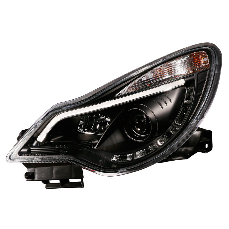 AutoStyle, Satz Scheinwerfer inkl. TFL Light-Bar passend für Opel Corsa D 2011-2014 - Schwarz - exkl. OPC, Kunststoff