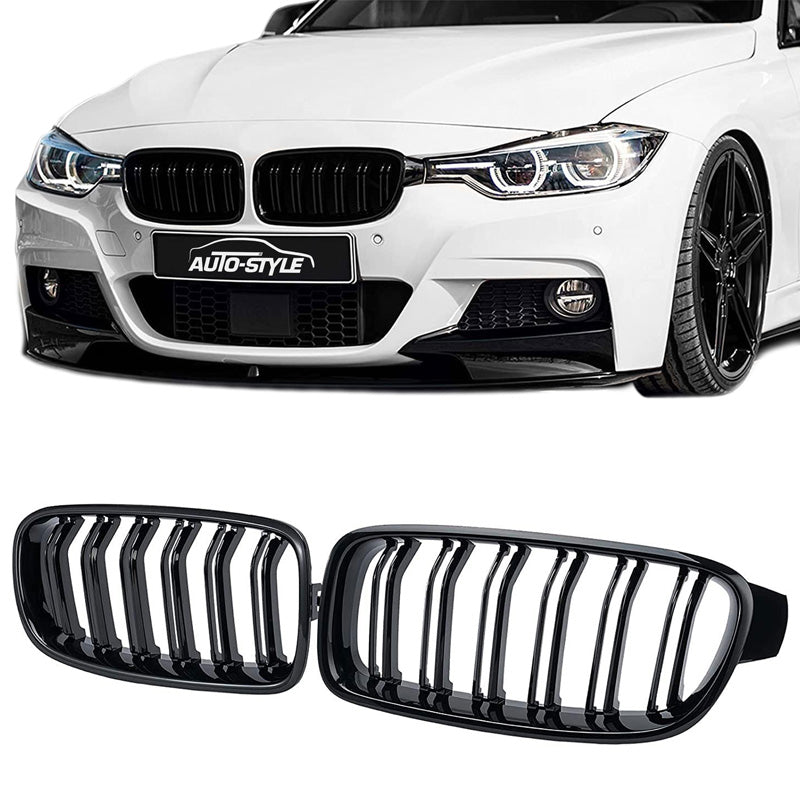 AutoStyle, Glänzend Schwarze FrontGrills passend für BMW 3er F30/F31 2012-2016 M-Style, ABS