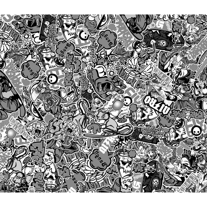 AutoStyle, Stickerbomb Folie - Graffiti design 1 - schwarz/weiß - Rolle 60x200cm - Selbstklekend, Vinyl, Weiss, Schwarz