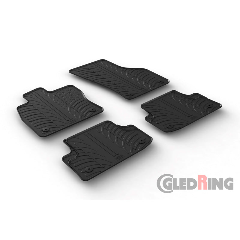 Gledring, Satz Gummimatten passend für Audi A3 (8V) HB/Sportback/Limousine 2012-2020 (T Profil 4 teilig + Montage-clips), Schwarz