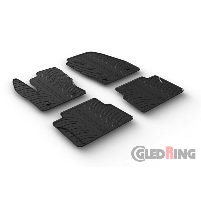 Gledring, Satz Gummimatten passend für Ford Transit Connect Kombi Furgon (L1/L2) 2014-2022 (T Profil 4-teilig + Montage-clips), Schwarz