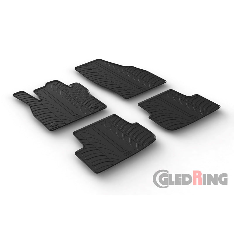 Gledring, Satz Gummimatten passend für Seat Ibiza 6F 5-türer 6/2017- & Seat Arona 11/2017- & Skoda Fabia IV 2021- (T Profil 4-teilig + Montage-clips), Schwarz