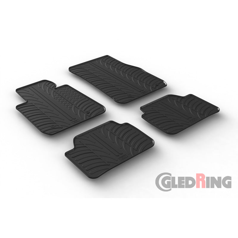 Gledring, Satz Gummimatten passend für BMW 1er F20/F21 2011-2019 (T Profil 4-teilig + Montage-clips), Schwarz