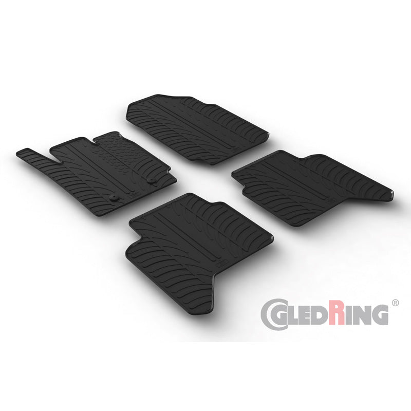 Gledring, Satz Gummimatten passend für Ford Ranger (TKE) Double Cab 2013-2022 (Automatik) & Raptor 2019-2022 (T Profil 4-teilig + Montage-clips), Schwarz