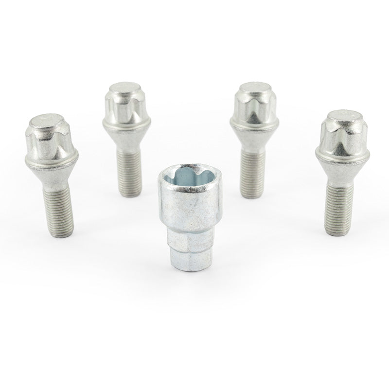 H&R, Felgenschloss-Set M12x1.25x26mm Kegelbund - 4 Felgenschloss-Schrauben inkl. Adapter, Stahl, Silber