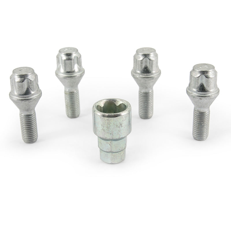 H&R, Felgenschloss-Set M12x1.50x26mm Kegelbund - 4 Felgenschloss-Schrauben inkl. Adapter, Stahl, Silber