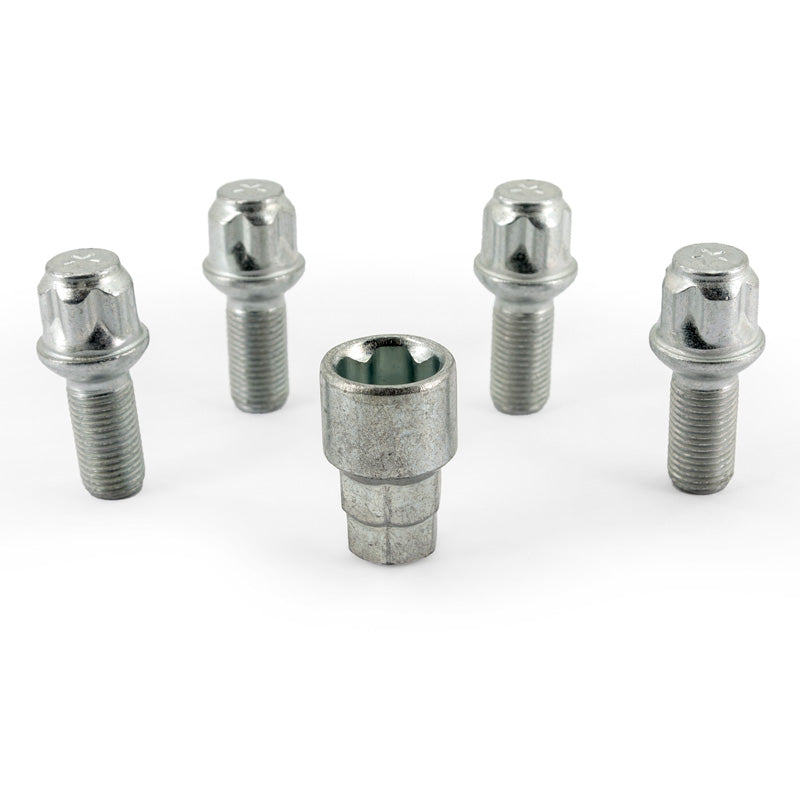 H&R, Felgenschloss-Set R13 M14x1.50x27mm Kugelbund - 4 Felgenschloss-Schrauben inkl. Adapter, Stahl, Silber