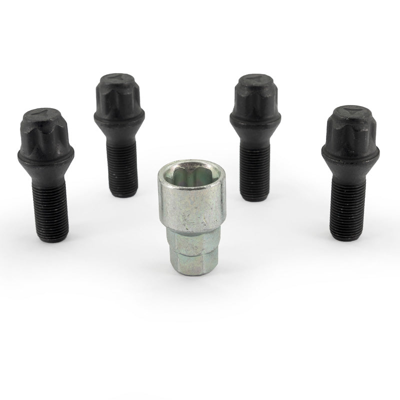 H&R, Felgenschloss-Set M14x1.25x28mm Kegelbund Schwarz - 4 Felgenschloss-Schrauben inkl. Adapter, Stahl