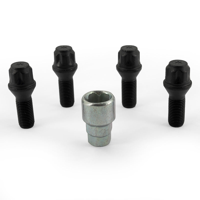 H&R, Felgenschloss-Set M14x1.50x28mm Kegelbund Schwarz - 4 Felgenschloss-Schrauben inkl. Adapter, Stahl