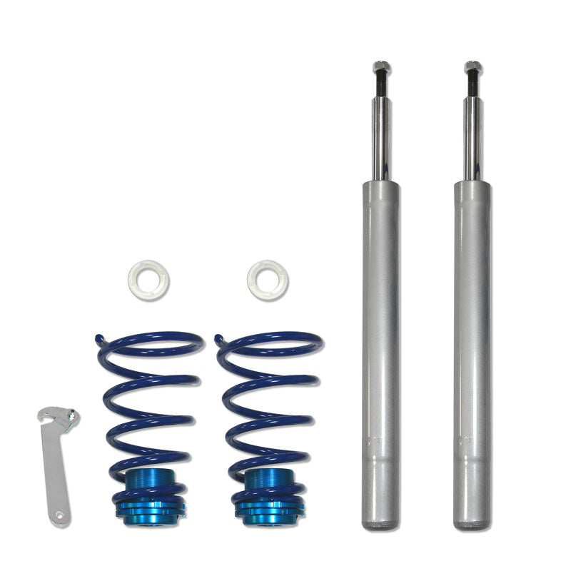 Bonrath, Gewindefahrwerke passend für BMW 5er E34 Touring 520D-530D 1991-1996 (M14/D16mm Dämpfer) Nur Vorderachse, Stahl, Aluminium, Blau