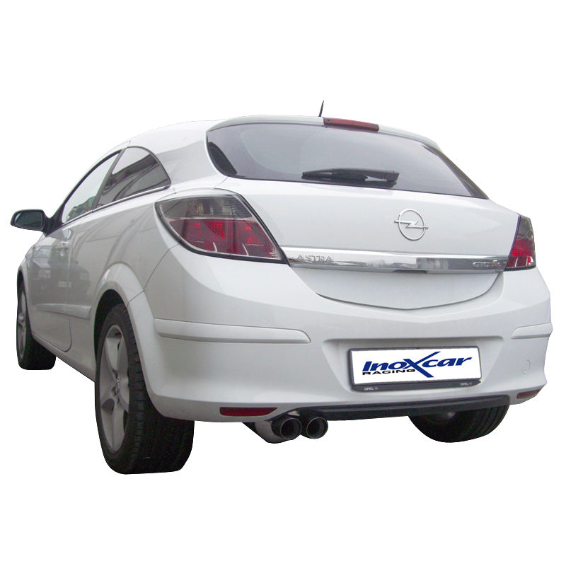 InoXcar, 100% Edelstahl Sportauspuff passend für Opel Astra H GTC 1.6T (180PS) 2007- 2x70mm Racing, Inox