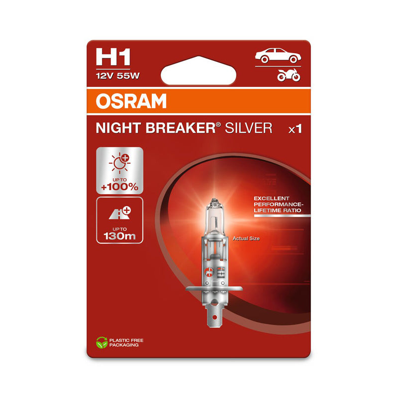 Osram, Night Breaker Silver Halogen Birne - H1 - 12V/55W - Pro Stück, Silber