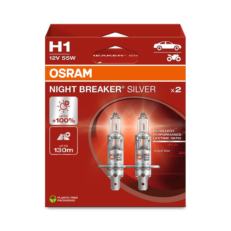 Osram, Night Breaker Silver Halogen Birnen - H1 - 12V/55W - Satz à 2 Stück, Silber