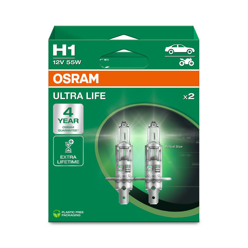 Osram, Ultra Life Halogen Birnen - H1 - 12V/55W - Satz à 2 Stück, Weiss