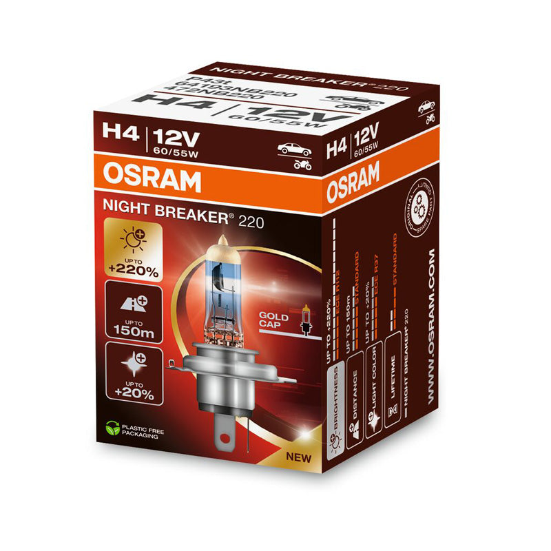 Osram, Night Breaker 220 Halogen Birne - H4 - 12V/60-55W - pro Stück, Blau, Gold