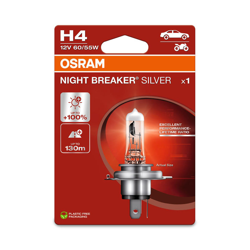 Osram, Night Breaker Silver Halogen Birne - H4 - 12V/60-55W - Pro Stück, Silber