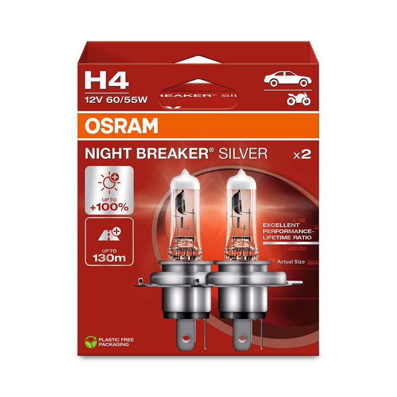 Osram, Night Breaker Silver Halogen Birnen - H4 - 12V/60-55W - Satz à 2 Stück, Silber