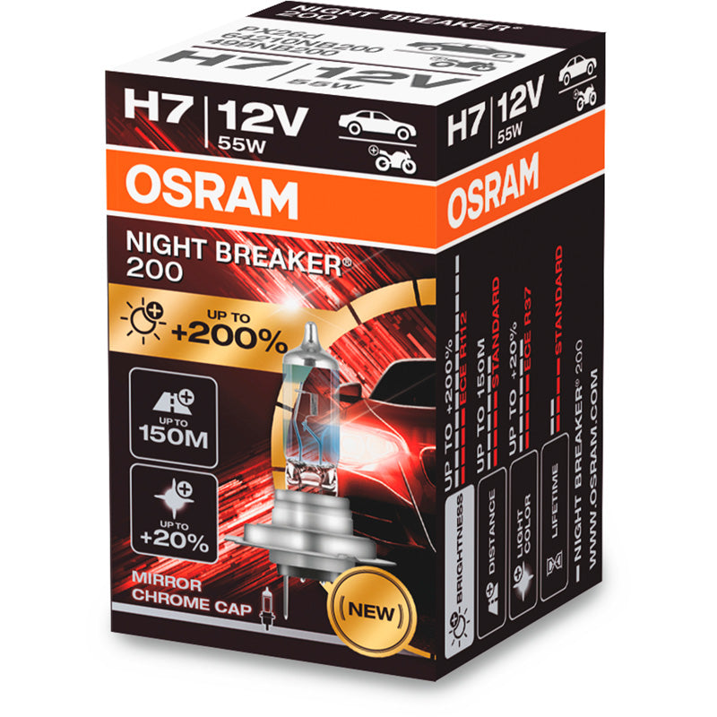 Osram, Night Breaker 200 Laser Halogen Birne - H7 - 12V/55W - pro stück, Blau, Chrom