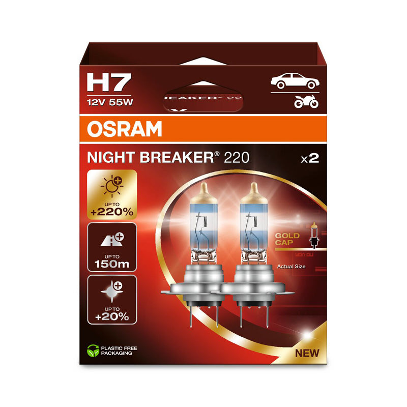 Osram, Night Breaker 220 Halogen Birnen - H7 - 12V/55W - Satz à 2 Stück, Blau, Gold