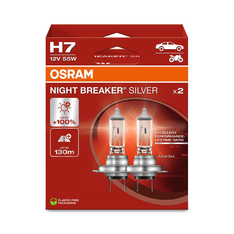 Osram, Night Breaker Silver Halogen Birnen - H7 - 12V/55W - Satz à 2 Stück, Silber