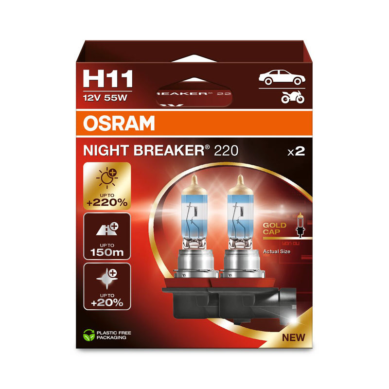 Osram, Night Breaker 220 Halogen Birnen - H11 - 12V/55W - Satz à 2 Stück, Gold