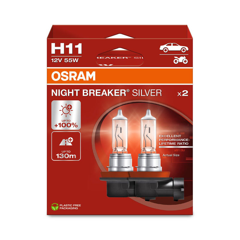 Osram, Night Breaker Silver Halogen Birnen - H11 - 12V/55W - Satz à 2 Stück, Silber