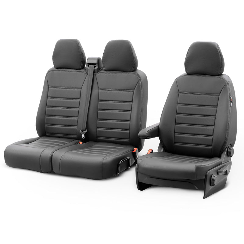 otoM, New York Design Kunstleder Sitzbezüge 2+1 passend für Renault Trafic/Fiat Talento/Nissan NV300/Opel Vivaro 2014- (geteilte Sitz/Rückenlehne Sitzbank), Schwarz