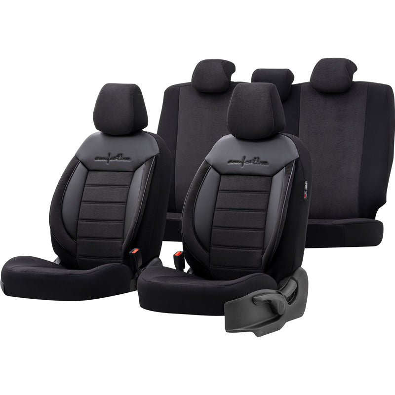 otoM, Universelle Samt/Stoff Sitzbezüge Comfortline Schwarz - 11-Teilig- - passend für Side-Airbags, Schaumgummi, Textil, Velours