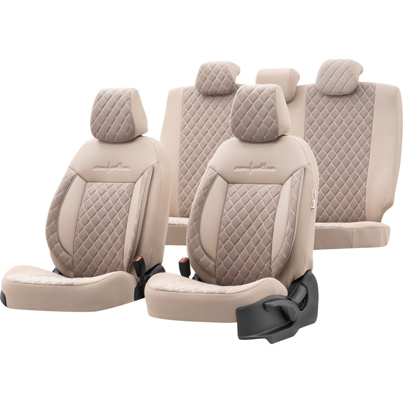 otoM, Universelle Samt/Stoff Sitzbezüge Comfortline VIP Crème- 11-Teilig- - passend für Side-Airbags, Schaumgummi, Textil, Velours, Creme