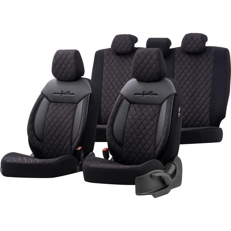 otoM, Universelle Samt/Stoff Sitzbezüge Comfortline VIP Schwarz - 11-Teilig- - passend für Side-Airbags, Schaumgummi, Textil, Velours