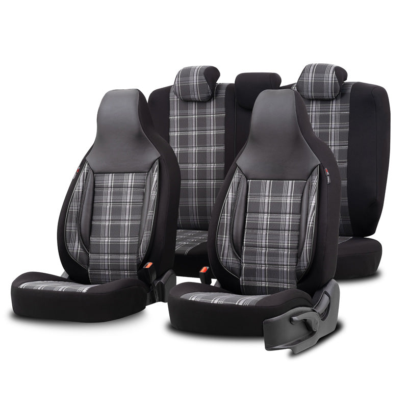 otoM, Universelle Stoff CityBug Sitzbezüge Sports Schwarz/Grau/Weiß - 9-Teilig- - passend für Side-Airbags, Schaumgummi, Textil, Grau, Weiss, Schwarz