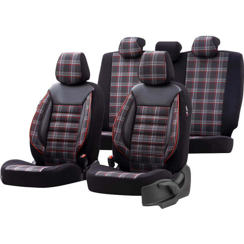 otoM, Universelle Stoff Sitzbezüge Sports Schwarz/Grau/Rot - 11-Teilig- - passend für Side-Airbags, Schaumgummi, Textil, Grau, Rot, Schwarz