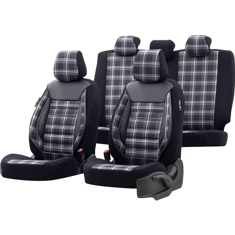 otoM, Universelle Stoff Sitzbezüge Sports Schwarz/Grau - 11-Teilig- - passend für Side-Airbags, Schaumgummi, Textil, Grau, Schwarz