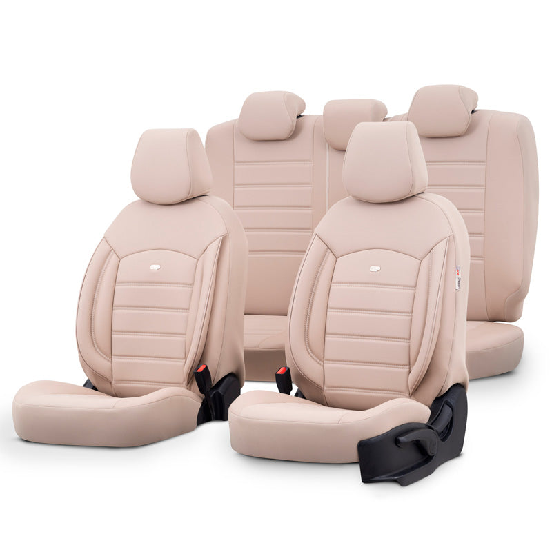 otoM, Universelle Voll-Leder Sitzbezüge Inspire Crème - 11-Teilig- - passend für Side-Airbags, Leder, Schaumgummi, Creme