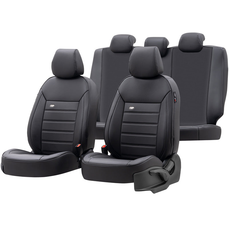 otoM, Universelle Voll-Leder Sitzbezüge Premium Schwarz - 11-Teilig- - passend für Side-Airbags, Leder, Schaumgummi