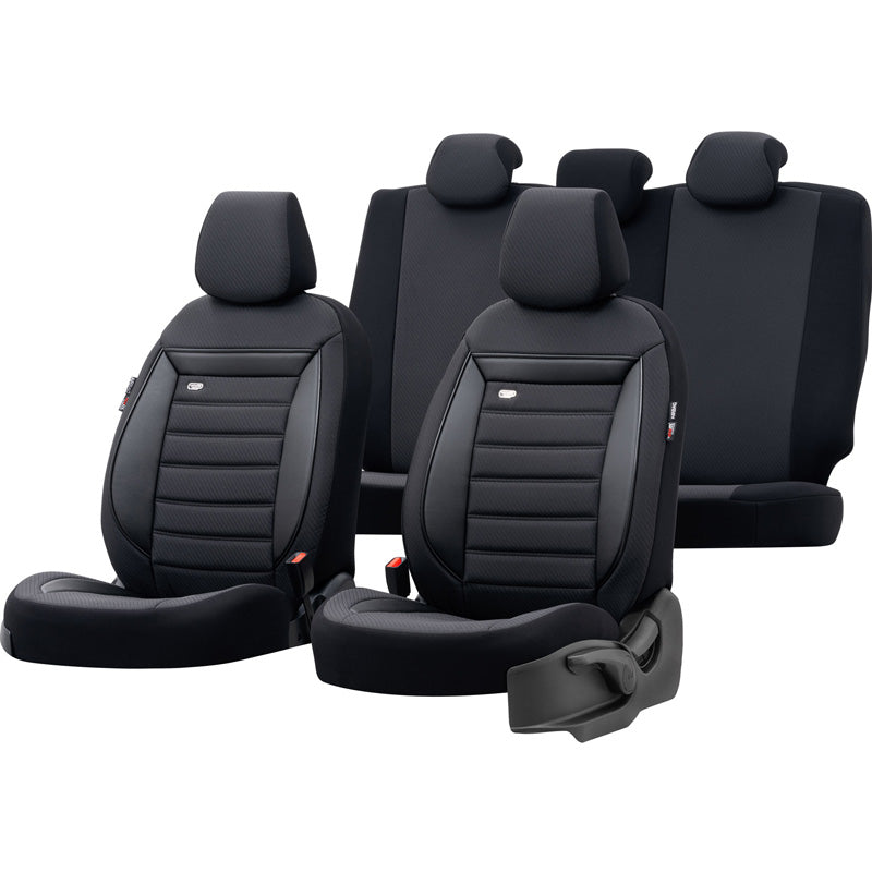 otoM, Universelle Stoff Sitzbezüge Prestige Schwarz/Anthrazit - 11-Teilig- - passend für Side-Airbags, Schaumgummi, Textil, Grau, Schwarz