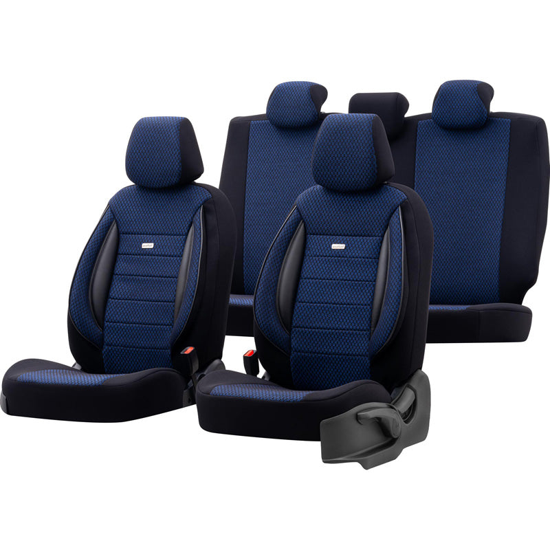 otoM, Universelle Stoff Sitzbezüge SelectedFit Sports Schwarz/Blau - 11-Teilig- - passend für Side-Airbags, Schaumgummi, Textil, Blau, Schwarz