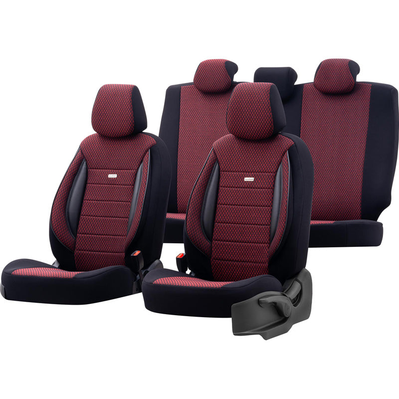 otoM, Universelle Stoff Sitzbezüge SelectedFit Sports Schwarz/Rot - 11-Teilig- - passend für Side-Airbags, Schaumgummi, Textil, Rot, Schwarz